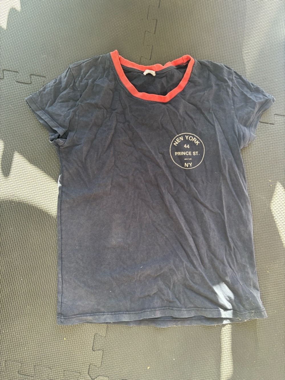 Navy Tee with Red Trim and White Logo